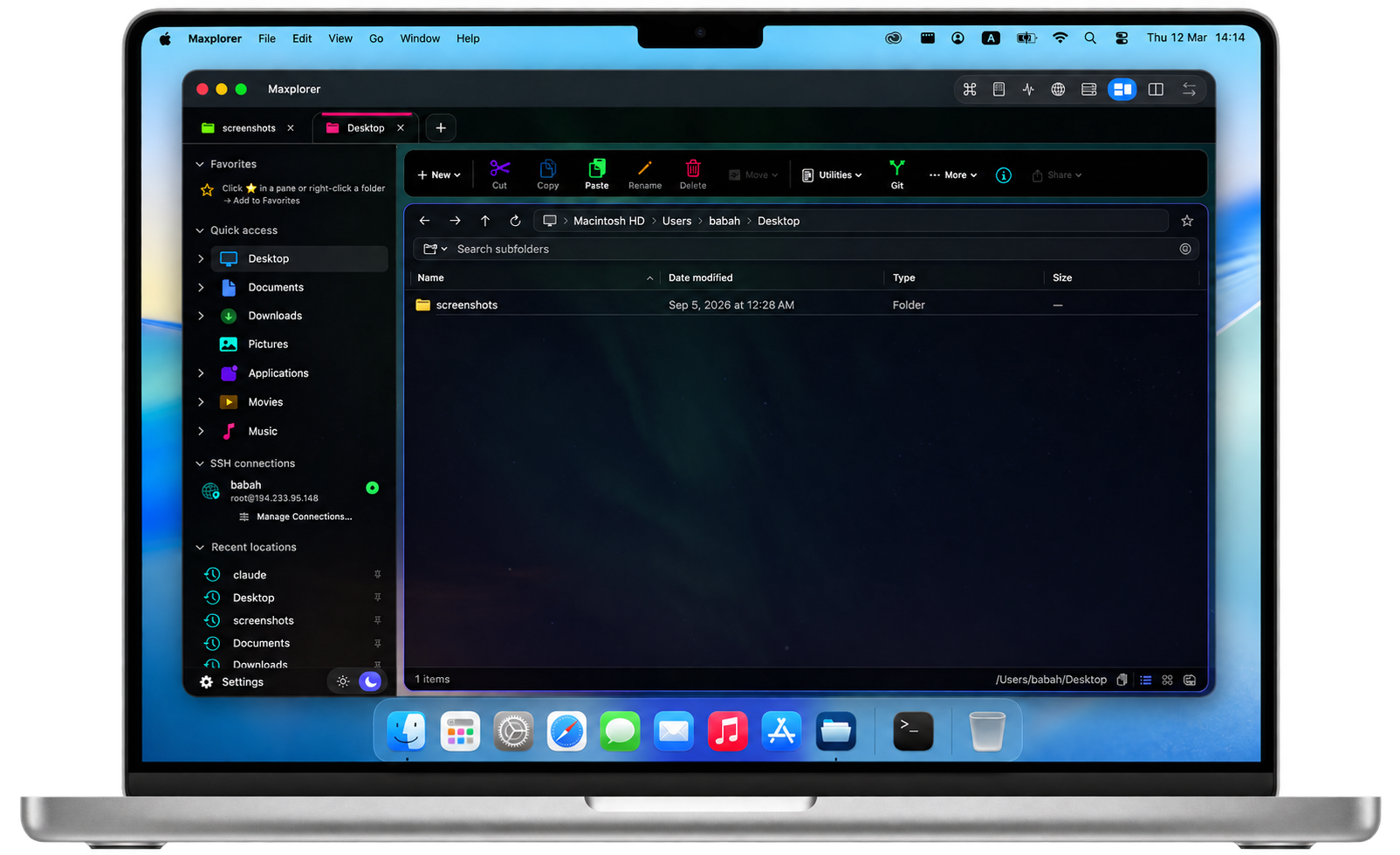 Aplikasi Maxplorer dipaparkan pada komputer riba MacBook